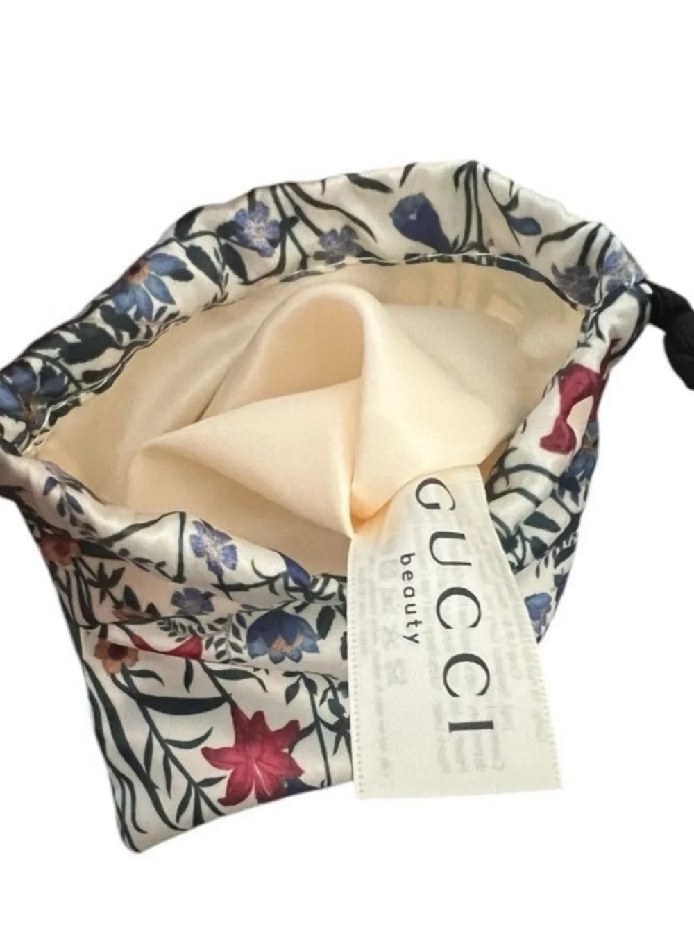 Gucci Floral Satin Scrunchie Trio in Purple, Pink & Teal with Floral Pouch